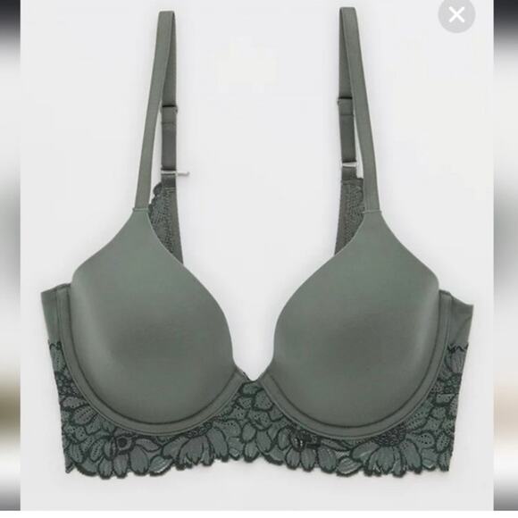 Aerie Sunnie lace lightly lined full coverage bra green size 34C - Picture 1 of 11